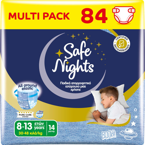 Babylino Safe Nights Boy Nachthöschen, 8-13 Jahre, 84 Stück, weiche Einweghöschen für die Nacht