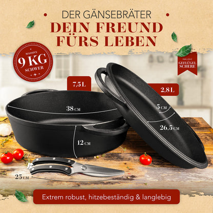 KRUSTENZAUBER Gusseisen Bräter 38cm mit Deckel - Ofenfest