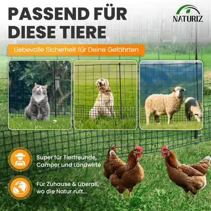 NATURIZ Weidezaun 105x25m mobil ohne Strom extra hoch - Grün