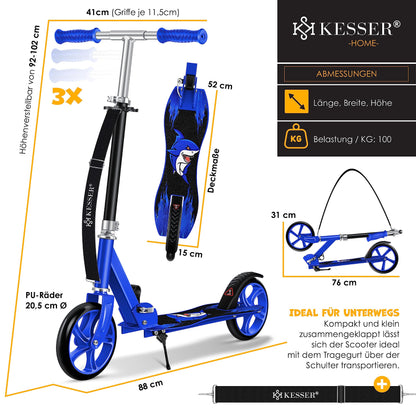 KESSER Shark City-/Tretroller Kickscooter klappbar blau