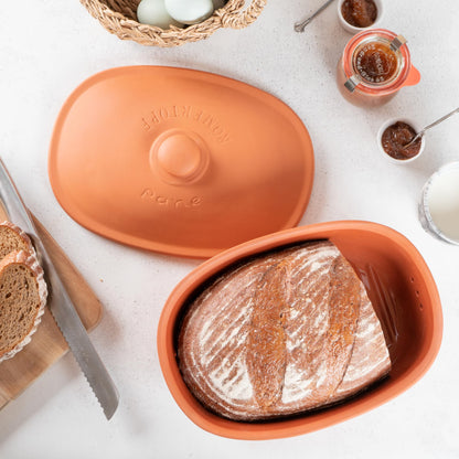 Römertopf Brottopf oval Naturton Terrakotta – 2L Brot-Aufbewahrung