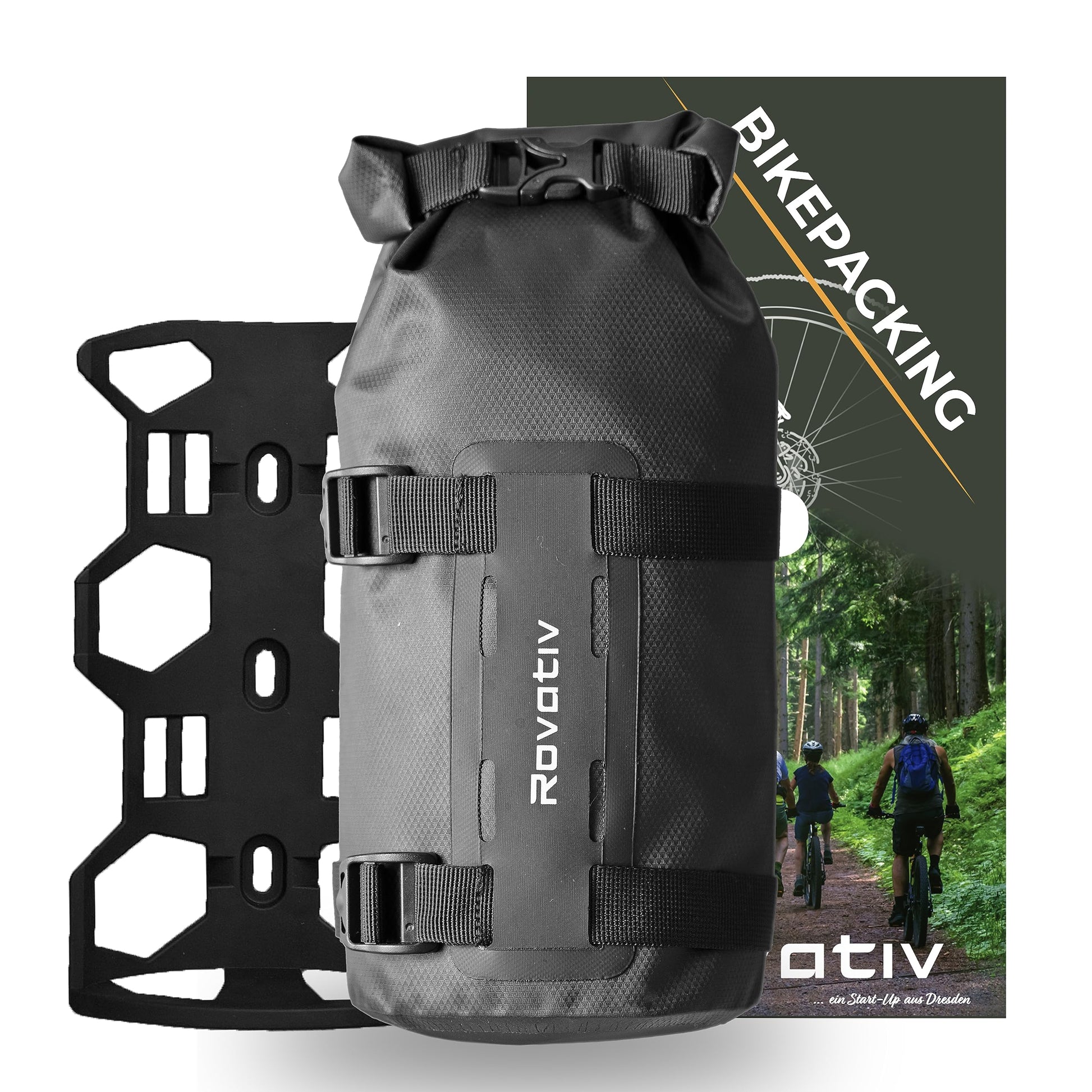 Rovativ Bikepacking Gabeltasche 4,5 L wasserdicht mit Halterung – inklusive Dry Bag und Universalhalterung