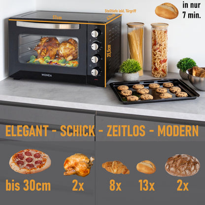 ProBake Minibackofen 45 Liter Umluft Drehspiess 2000W Glasfront