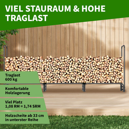 TTL Garden Kaminholzregal L mit Abdeckung, 300 x 36 x 116 cm, schwarz