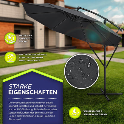 tillvex Ampelschirm Ø 300 cm Aluminium mit Kurbel, Anthrazit
