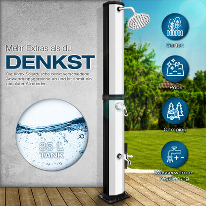 tillvex Solardusche 35 Liter Gartendusche mit Regenduschkopf, Silber