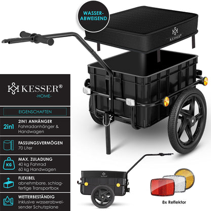 KESSER Velo Lastenanhänger 70L – Schwarz, inkl. Kupplung