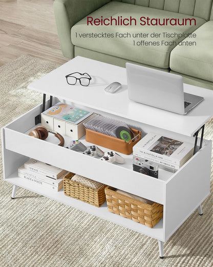 VASAGLE Couchtisch LCT267WE01, höhenverstellbarer Kaffeetisch, weiss