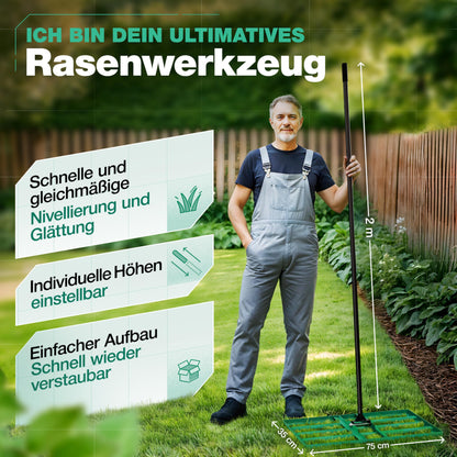 SMABIX Rasen Rakel Nivellierrechen – 75x35cm mit 2m Stiel