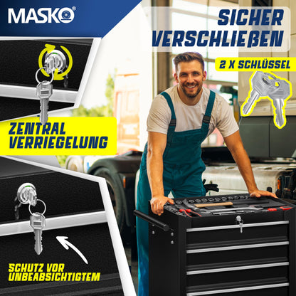 MASKO Werkstattwagen 5 Schubladen Schwarz Abschliessbar