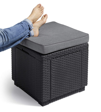 Allibert by Keter Cube Hocker mit Stauraum inkl. Kissen, grau