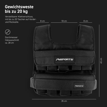 MSPORTS Gewichtsweste Premium Verstellbar - 20 kg, Schwarz