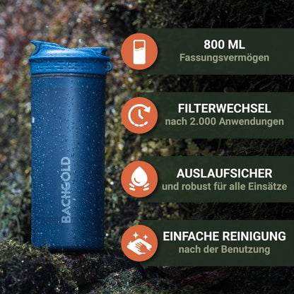Bachgold Profi Outdoor Wasserfilter Flasche XL 800ml - Blackout