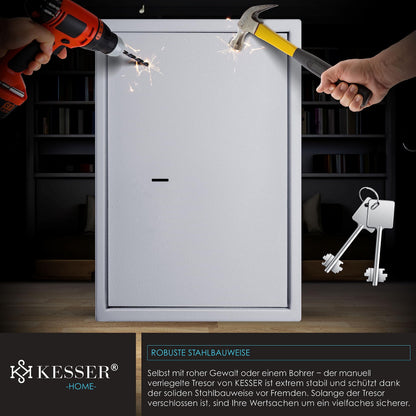 KESSER Safe Möbeltresor Doppelbartschloss – 50x35x31cm Silber
