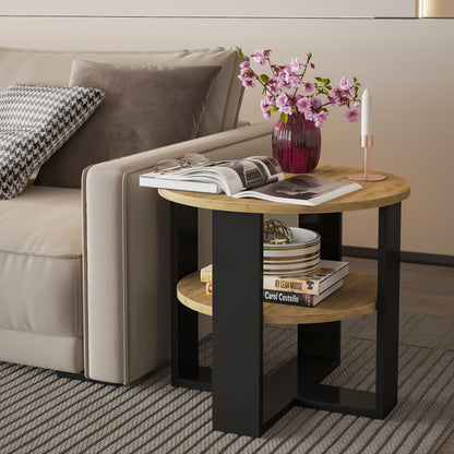 defiPad Couchtisch rund Eiche Ø 53 cm – Beistelltisch mit Ablage