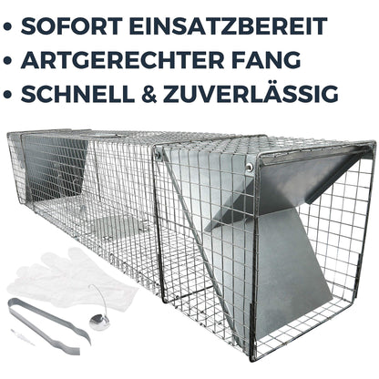 XXL Lebendfalle 150 cm für Fuchs, Waschbär, Marder – 2 Eingänge