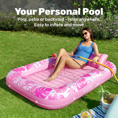 Sloosh Tanning Pool – aufblasbare Sonnenliege mit Kissen, rosa