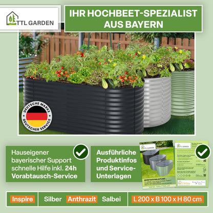 TTL GARDEN Inspire L Gartenhochbeet – 200x100x80cm Anthrazit