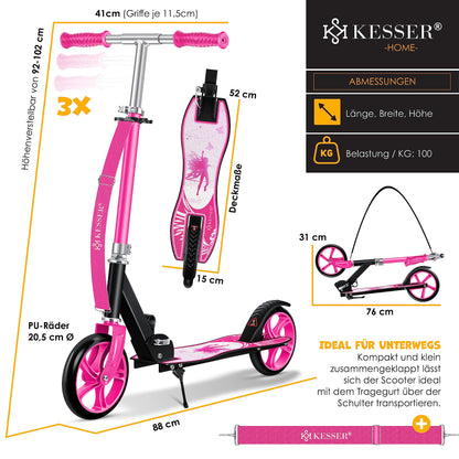 KESSER® Fairy Klappbarer City-Tretroller Kickscooter - Pink