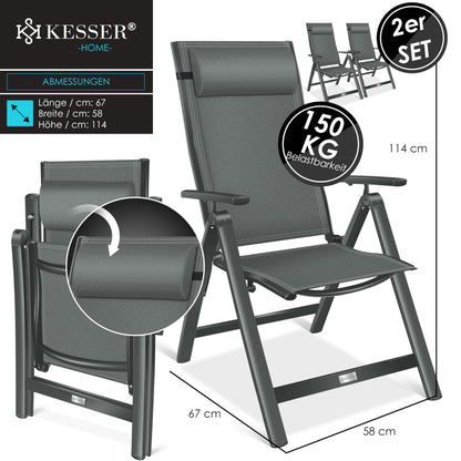 KESSER® 2er Set Gartenstuhl Hochlehner Klappstuhl Alu Anthrazit