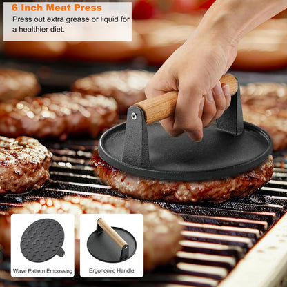 Grilljoy Plancha Grillbesteck Set 28-teilig mit Burgerpresse