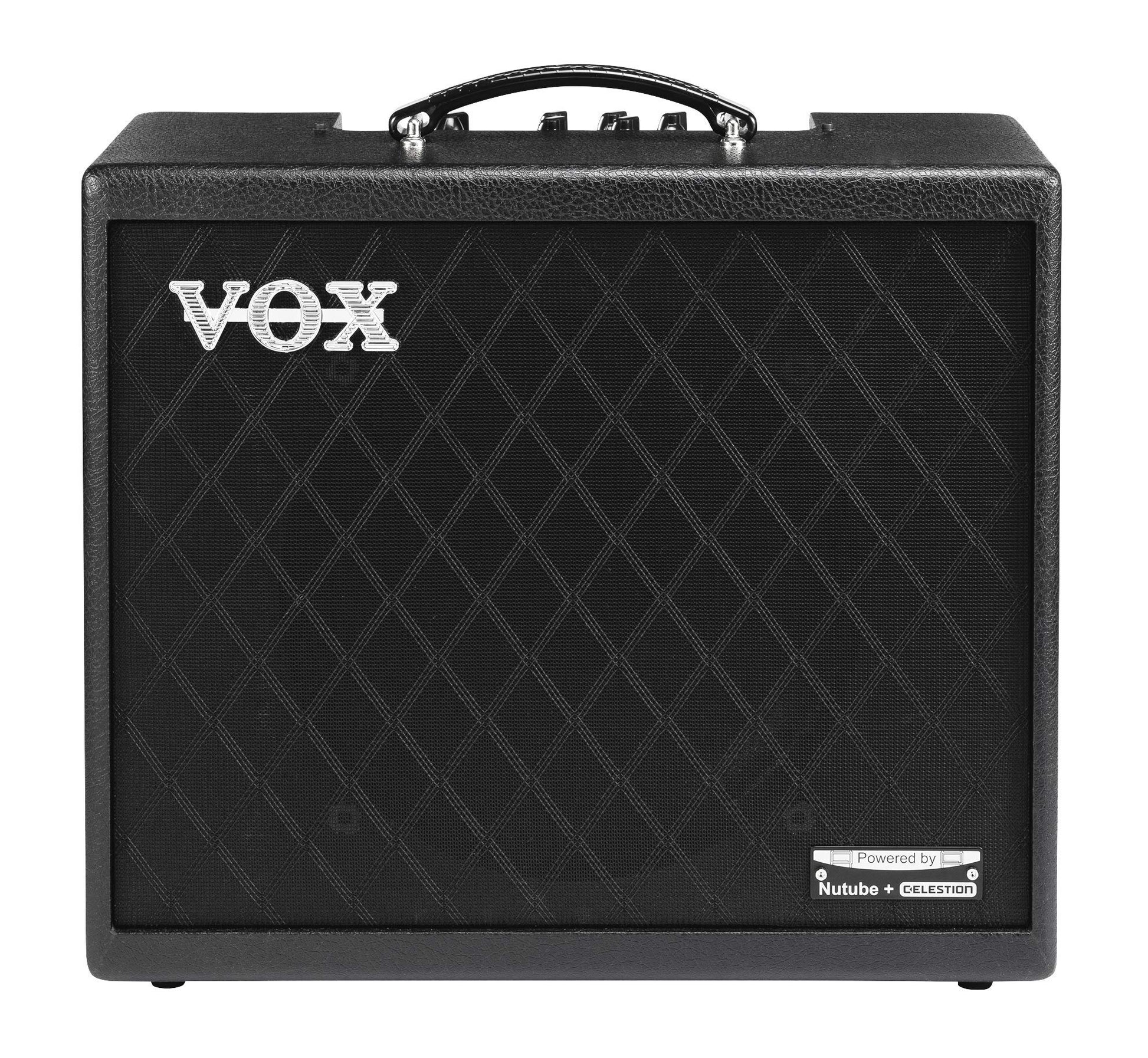 Vox Cambridge50 Modelling-Gitarrenverstärker – 50 Watt. Schwarzes Gehäuse mit Frontbespannung für E-Gitarren-Klangformung und Verstärkung.