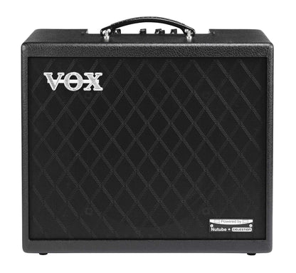 Vox Cambridge50 Modelling-Gitarrenverstärker – 50 Watt. Schwarzes Gehäuse mit Frontbespannung für E-Gitarren-Klangformung und Verstärkung.
