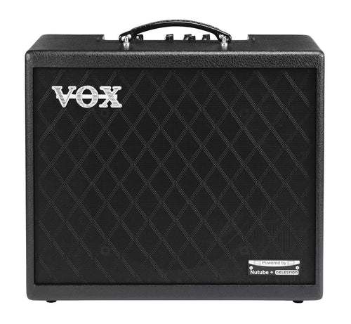 Vox Cambridge50 Modelling-Gitarrenverstärker – 50 Watt. Schwarzes Gehäuse mit Frontbespannung für E-Gitarren-Klangformung und Verstärkung.