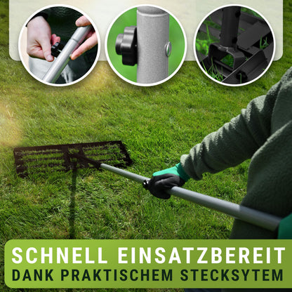 WENDOWERK Rasennivellierrechen 80x30 cm mit 2 m Stiel, schwarz