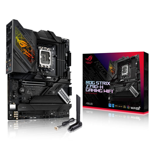 ASUS ROG STRIX Z790-H GAMING WIFI Mainboard - Intel Z790 LGA 1700. Schwarzes ATX-Mainboard mit roten Akzenten. Basis für Intel LGA 1700 CPUs in Gaming-PCs.