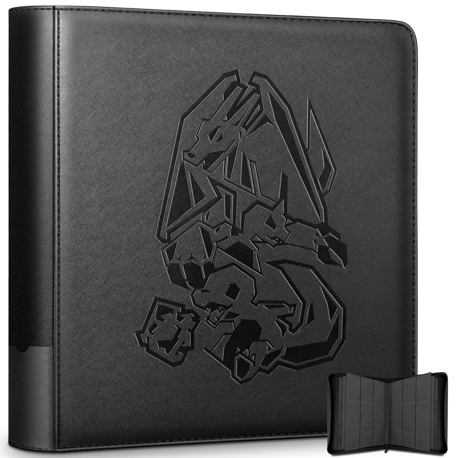douper Toploader Binder Sammelalbum für 252 Karten, 9-Pocket, Schwarz – gepolstertes PU-Leder mit Reissverschluss