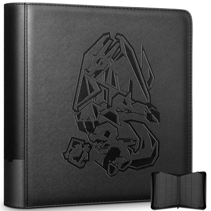 douper Toploader Binder Sammelalbum für 252 Karten, 9-Pocket, Schwarz – gepolstertes PU-Leder mit Reissverschluss