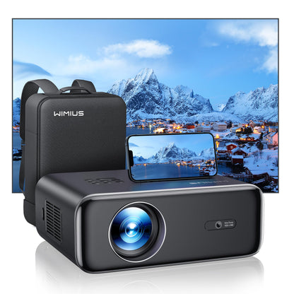 Premium Heimkino Beamer 4K Full HD Autofokus WiFi6 - Schwarz, ein schwarzer Beamer, der hochauflösende Bilder für das Heimkino projiziert.