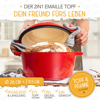 KRUSTENZAUBER Gusseisen Topf Brot Backen Emaille 26cm