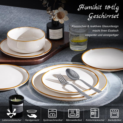 Homikit Geschirrset 18-tlg Steinzeug für 6 Personen – Jupiter Beige