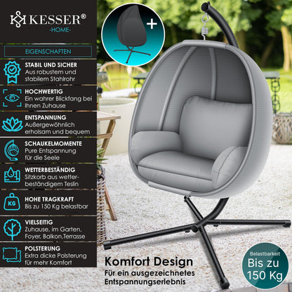 KESSER Luxe Hängesessel mit Gestell, Sitzkissen und Abdeckung, Grau