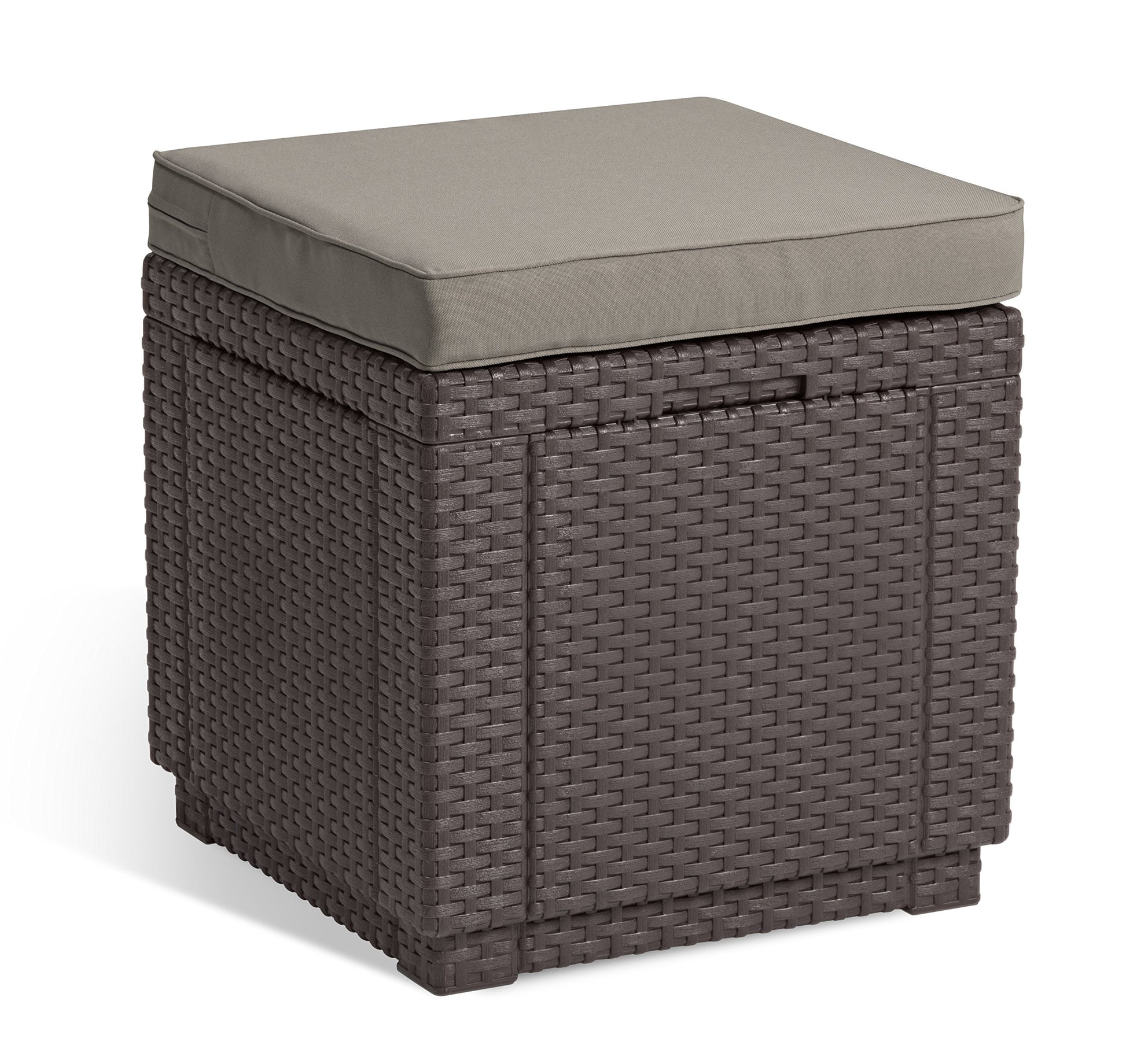 Allibert by Keter Cube Hocker mit Stauraum, braun, inkl. Kissen – Rattanoptik, wetterfest