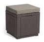 Allibert by Keter Cube Hocker mit Stauraum, braun, inkl. Kissen – Rattanoptik, wetterfest