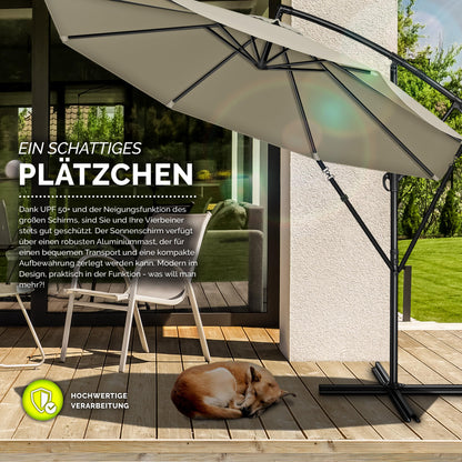 tillvex Ampelschirm Aluminium Ø 350 cm mit Kurbel, Abdeckung, braun