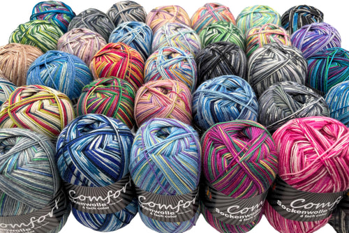 Comfort Wolle Sockenwolle Color 4-fach, 10 x 100 g bunt sortiert, zehn Garnknäuel in verschiedenen Farben