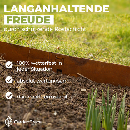 GardenGrace Rasenkante Cortenstahl 5 x 1 m, 1,5 mm – Beeteinfassung