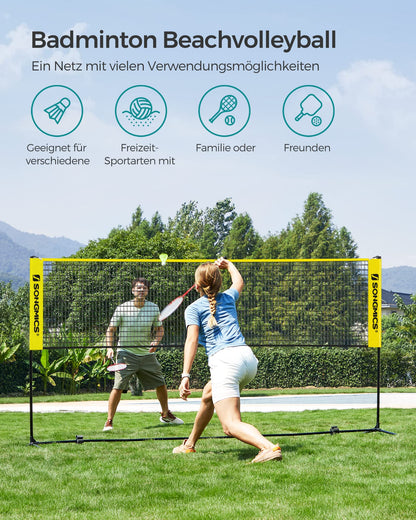 SONGMICS Badmintonnetz 3 m höhenverstellbar mit Tragetasche, Gelb