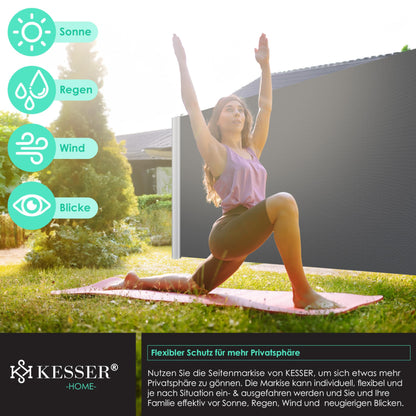 KESSER Alu-Seitenmarkise ausziehbarer Sichtschutz – 300x200cm Dunkelgrau