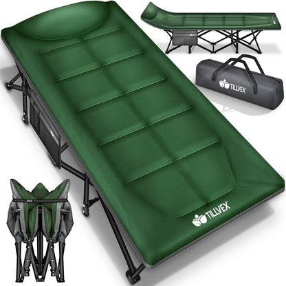 tillvex Campingbett klappbar, Feldbett bis 280 kg mit Tragetasche, Stahlrahmen in X-Form und Seitentasche
