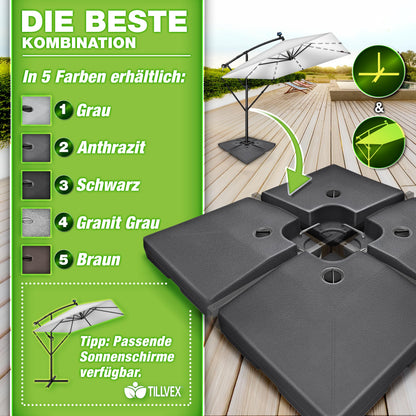 tillvex Sonnenschirmständer 90 Liter, 4-teilig, für Ampelschirme