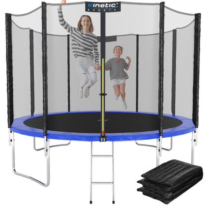 Kinetic Sports Salto Plus Trampolin Outdoor Ø 183 cm mit Netz, Blau inklusive Einstiegsleiter und Randpolster