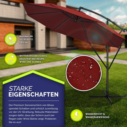 tillvex Ampelschirm Aluminium Ø 350 cm mit Kurbel, UV-Schutz, Rot