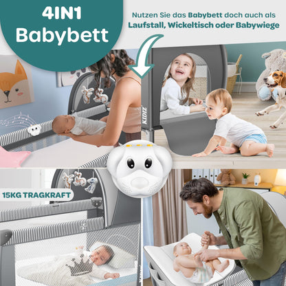 Kidiz Reisebett Baby klappbar 120x60 Grau mit Matratze
