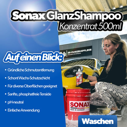SONAX Autowäscheset – Glanzshampoo, Wascheimer & Waschhandschuh