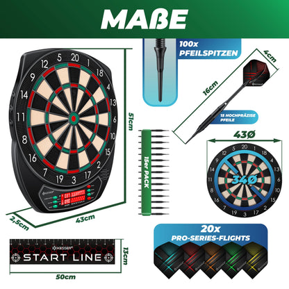 KESSER Elektronische Dartscheibe Profi Set - 1-8 Spieler